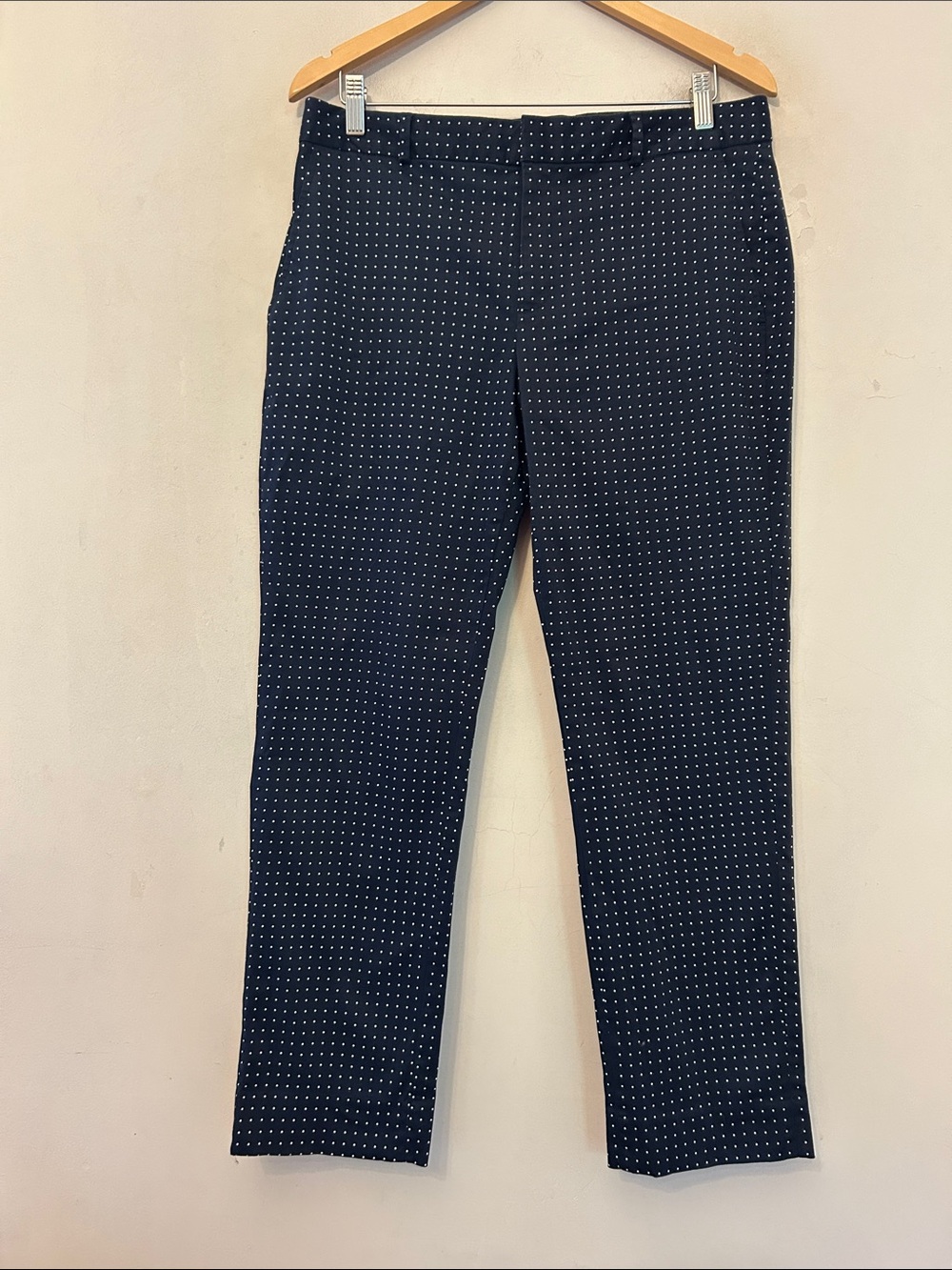 Banana Republic Navy Polka Dot Ryan Curvy fit Pants Size 10P EUC